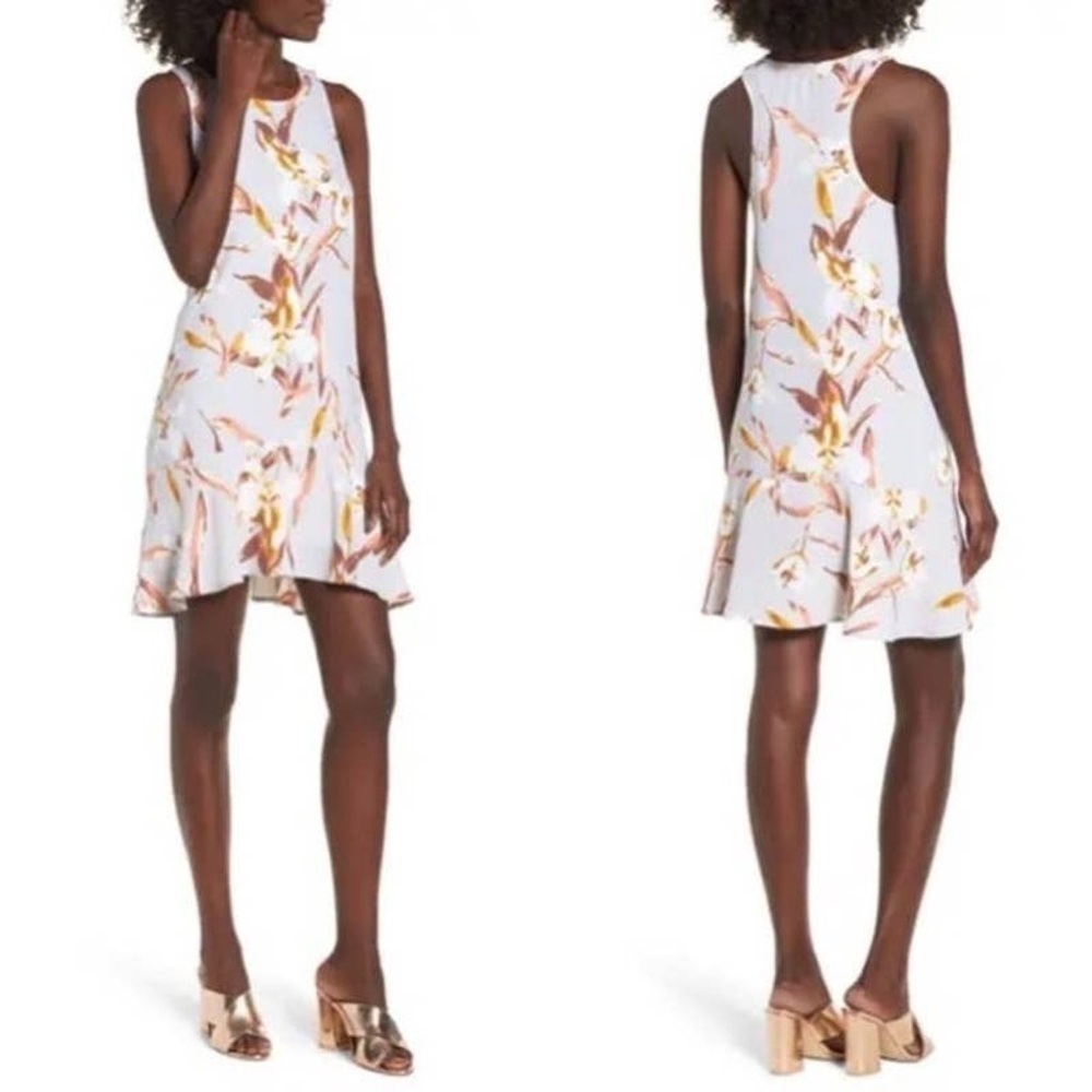 Leith grey floral pull over drop waist ruffle hem‎ sleeveless flowy mini dress - Picture 7 of 7